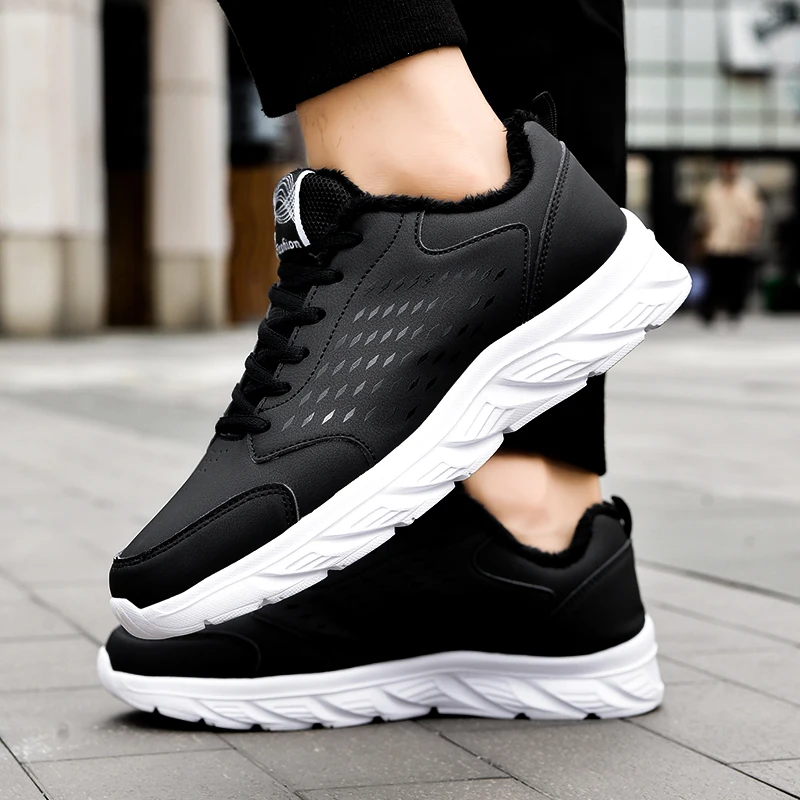 Водонепроницаемые зимние кожаные мужские туфли толстые плюшевые теплые