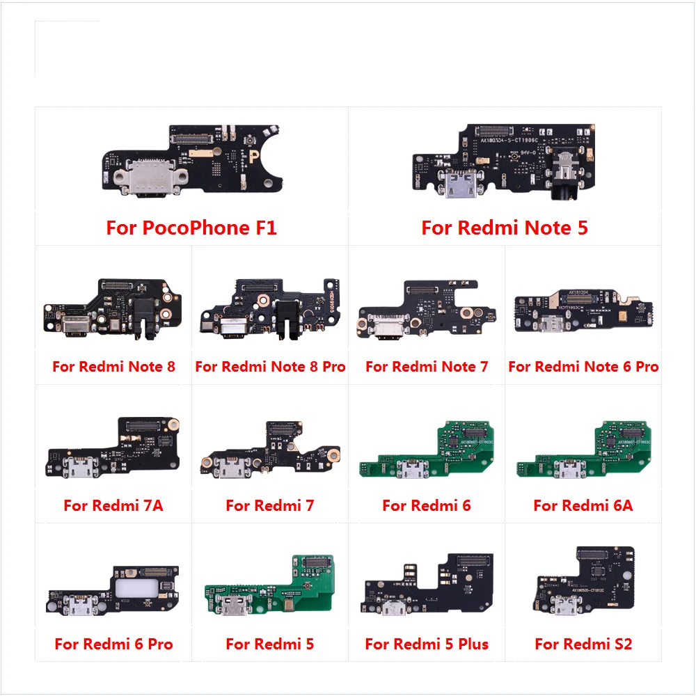 

5pcs/lot Charging Flex Cable For XiaoMi PocoPhone F1 Redmi Note 8 7 6 5 Pro Plus 7A 6A S2 Charger Port Dock With Microphone Mic