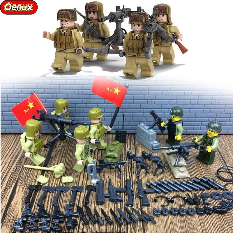 Chinese Army 1 Oenux, новинка, 6 шт., WW2, мини, США, армейский солдат, фигурка, военный строительный блок, набор, WW2, военная модель оружия, MOC, кирпичная игрушка для детей - Цвет: Chinese Army 1