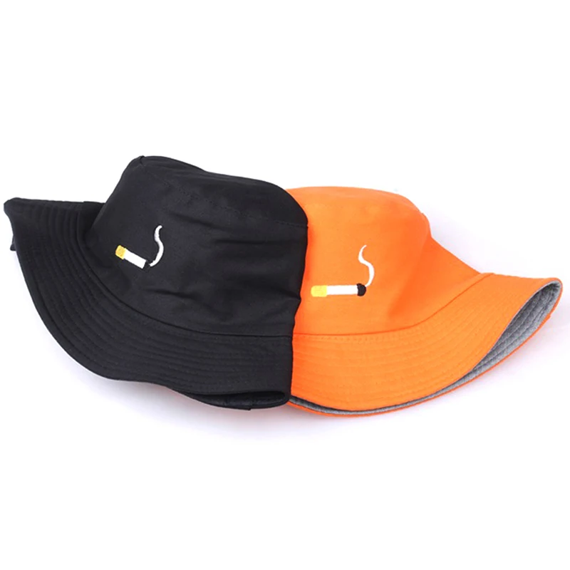 

Cigarette Shape Embroidery Fisherman Hat Hip Hop Flat Hat Black Orange Color For Men Women