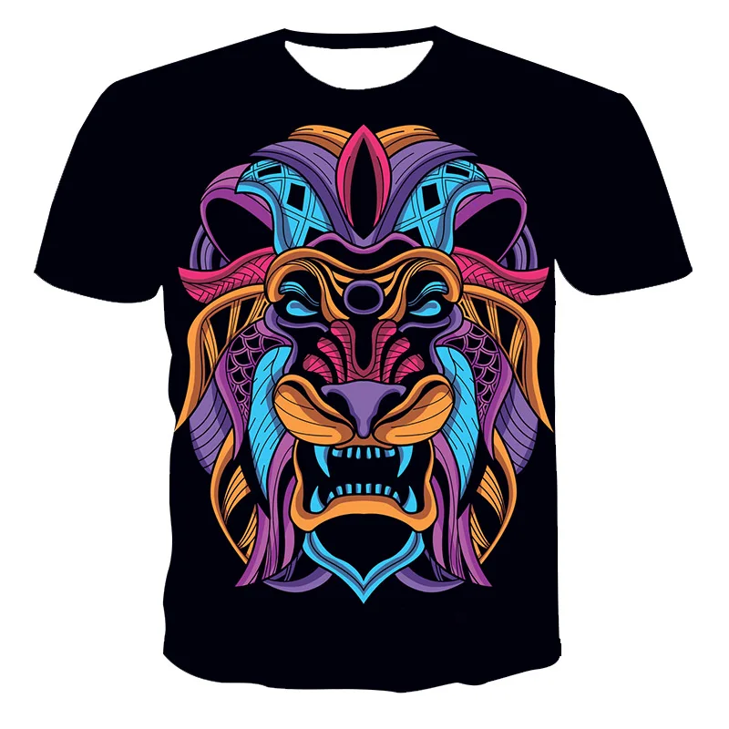 

Men'S Short-Sleeved Loose T-Shirt With Colorful Tiger 3D Printing Round Neck Pullover And Men'S Casual Streetwear Fashion T-Shir