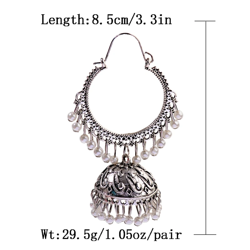 Женские Этнические Ретро Круглые индийские серьги jhumka классические Винтажные белые бусины Серьги с кисточками свадебное украшение бижутерия