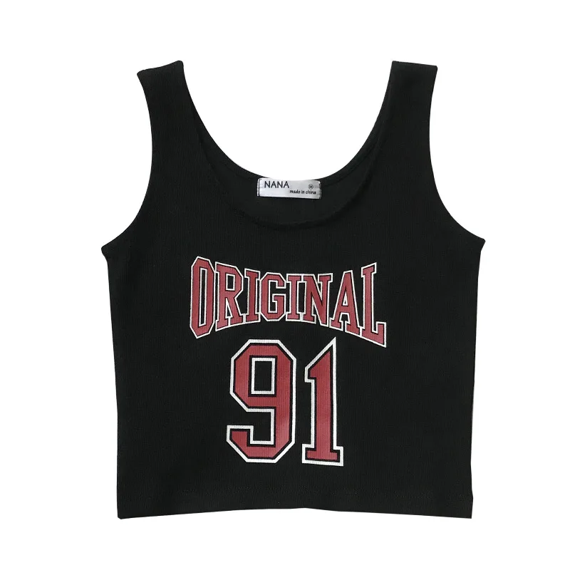 Корейский хип хоп Алфавит черная нить трикотажный базовый женский безрукавный