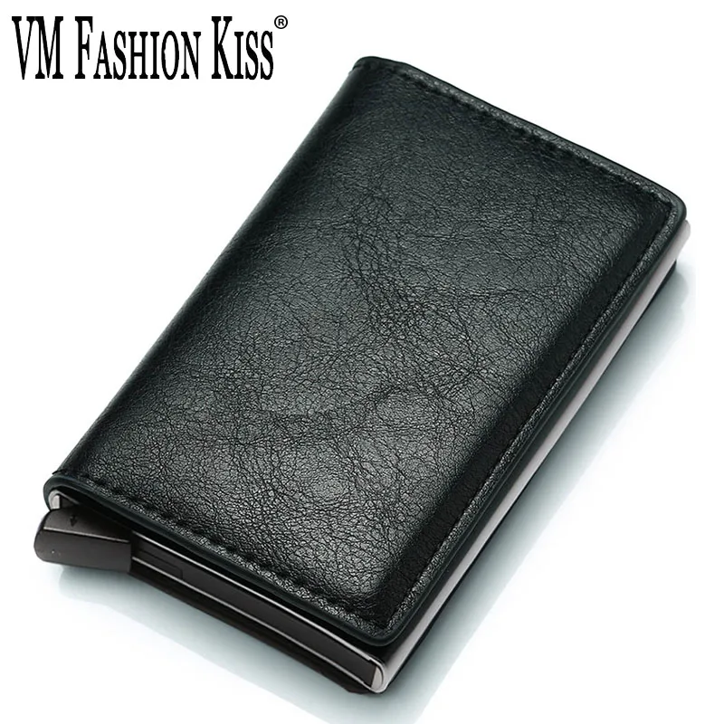 black VM Мода поцелуй RFID от кражи Кисточки безопасности один Алюминий box кошелек кредитных карт и ID Держатели Чехол держатель тонкий Кошелек - Цвет: black