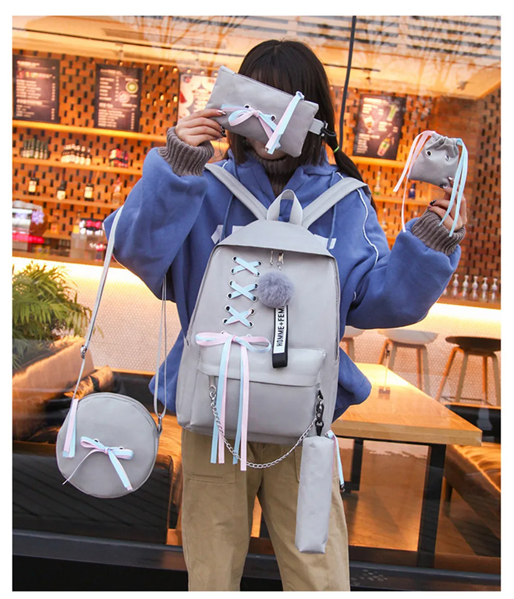 

Fashion Women Canvas 5Pcs/set School Backpacks College Schoolbag for Teenager Girl And Boys Rucksack Moclila Shoulder Bag