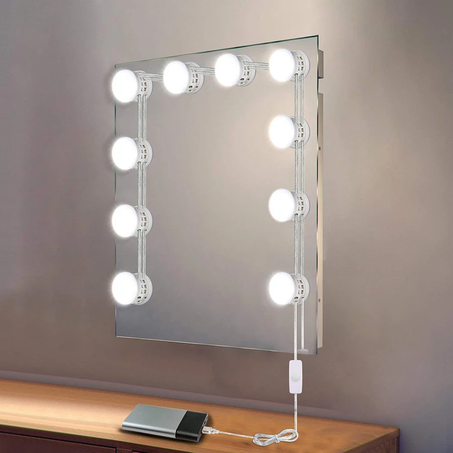 

Wall Lamp LED USB Powered Makeup Mirror Vanity Led Light 10 PCS Bulbs Kit For Dressing Table Stepless Dimmable Hollywood Lamp