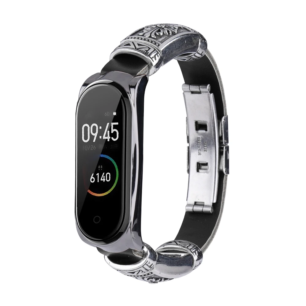 Ремешок на запястье для Xiaomi mi Band 4 и mi Band 3 металл+ кожа DIY браслет для mi Band 4/mi 3 браслет умные часы аксессуары