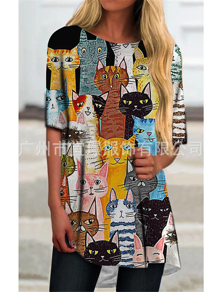 

3D digital printing women's round neck pullover short sleeves