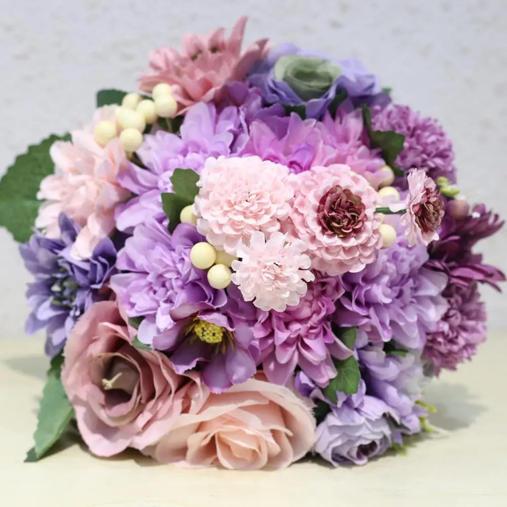 

Handmade Wedding Bridal Bouquet Artificial Silk Wedding Bouquets For Bride Hand Holding Flowers Accessories SPH140