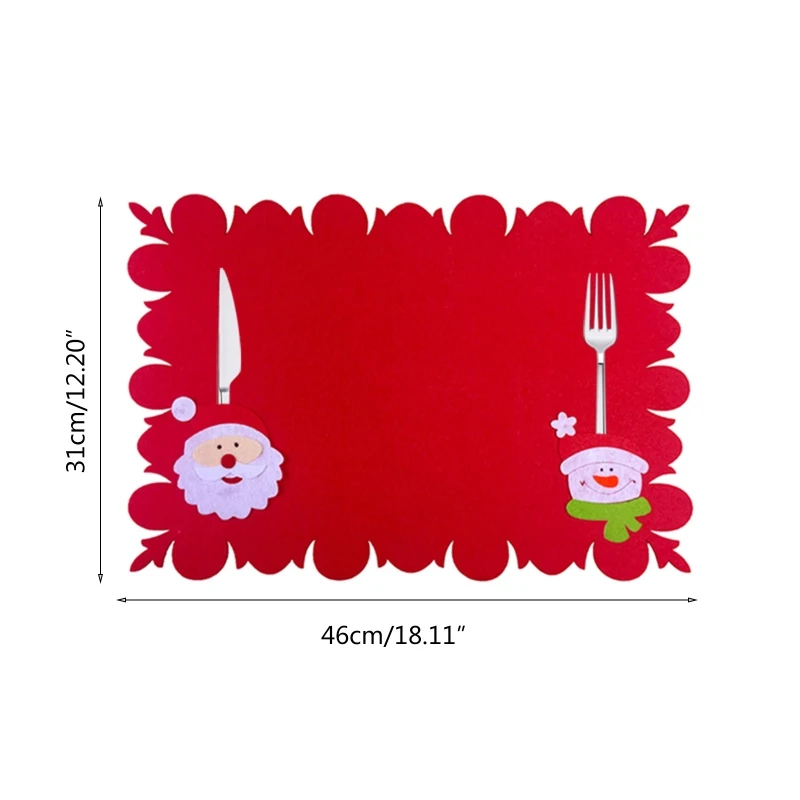 

6Pcs Christmas Knives Fork Placemat Cartoon Santa Snowman Holiday Table Mat Xmas Dinner Party Kitchen Tableware Decor LXAC