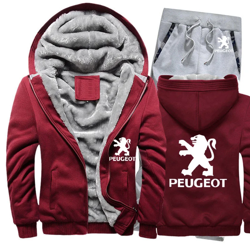 Зимняя мужская толстовка с капюшоном peugeot Car Logo, мужские толстовки с капюшоном, костюм толстый теплый флис, хлопковый спортивный костюм на молнии, мужская куртка+ штаны, комплекты из 2 предметов - Цвет: 814