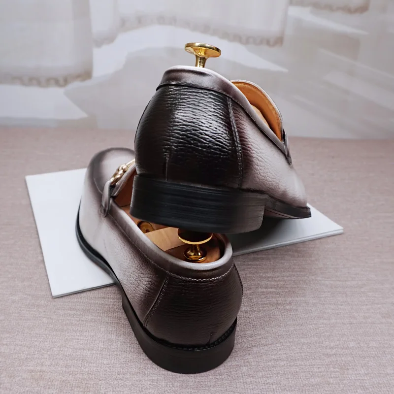 

Fashion Brand Men Leather Shoes White Mix Black Horsebit Loafers Slip on Formal Men Dress Shoes Wedding Office Casual Shoes Men