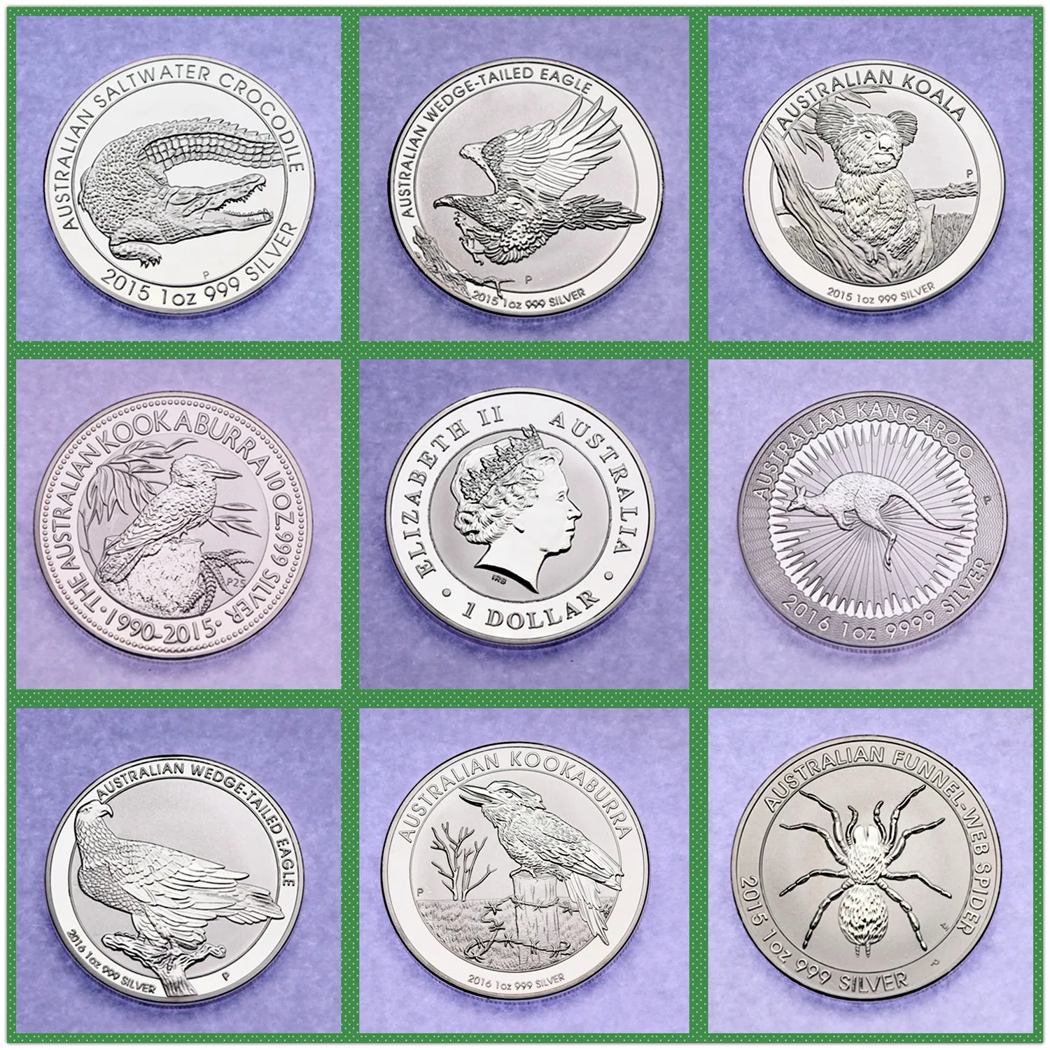 

9pcs Mixed Australian Silver Coin 1oz Australian Animal Silver Coin Silver-Plated Replica Business Gifts Collection