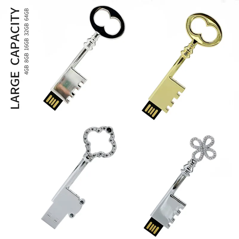 USB флэш-память 64 ГБ Мода подарок, Металлический Мини-цепочка для ключей, объемом памяти 4 ГБ 8 ГБ 16 ГБ оперативной памяти, 32 Гб встроенной памяти, творческий с украшением в виде кристаллов на высоком Скорость 2,0 флеш-накопитель 128 ГБ