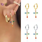 Серьги-кольца женские из серебра 925 пробы с фианитами