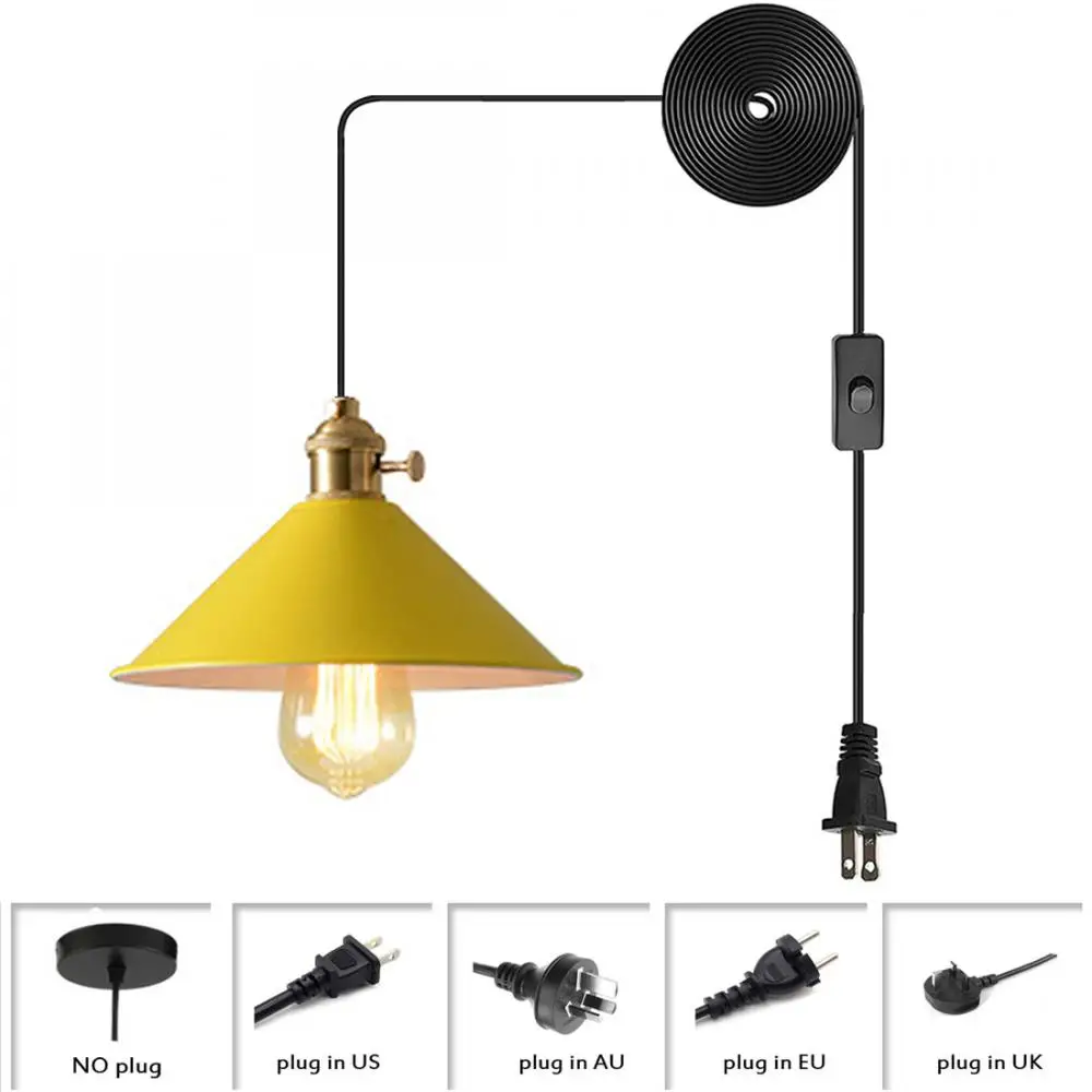

Подвесное освещение, промышленная Подвесная лампа, шнур, современные потолочные светильники с металлическим абажуром, красивая желтая Под...