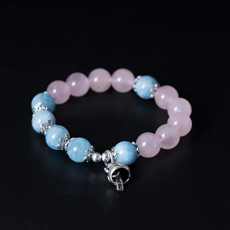 

Natural Rose Quartz Stone Beads Bracelet For Women With Aquamarine DIY Handmade Jewelry Pulseras Mujer Moda 2019
