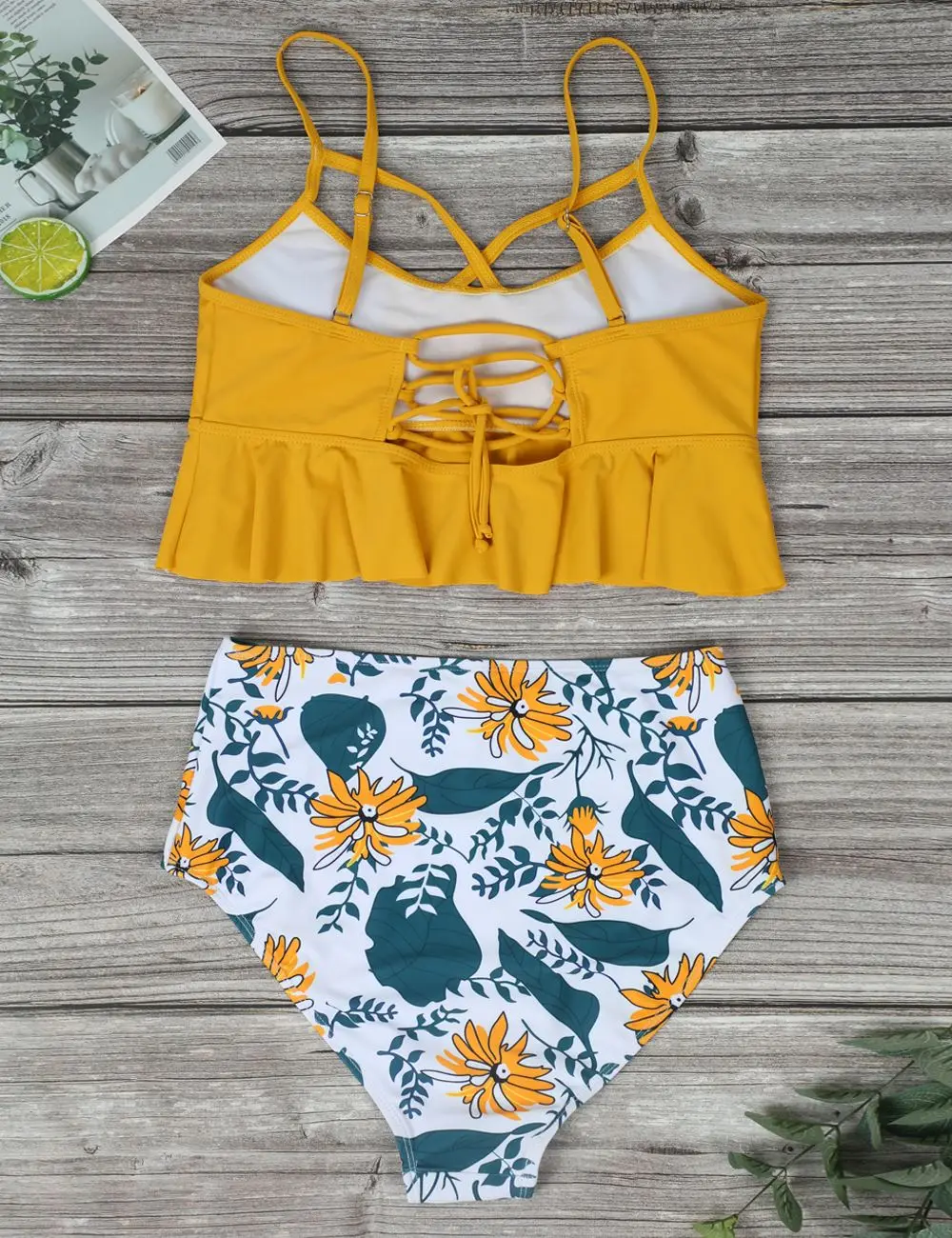 Женский купальник для беременных с цветочным принтом и шнуровкой из двух частей