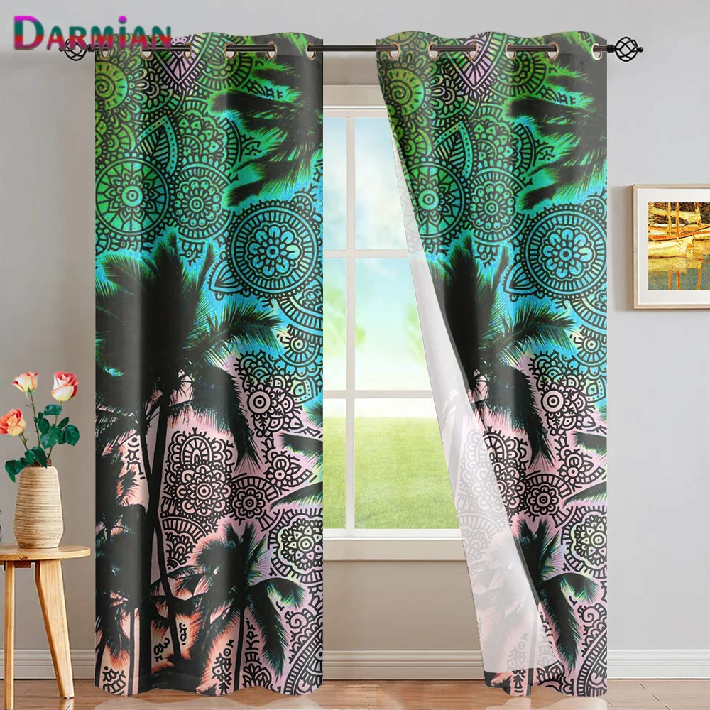 

DARMIAN 2021 Gradient Palm Tree Patten European Style Modern Home Window Curtain Thermal Insulated Full Shading Curtains Drapes