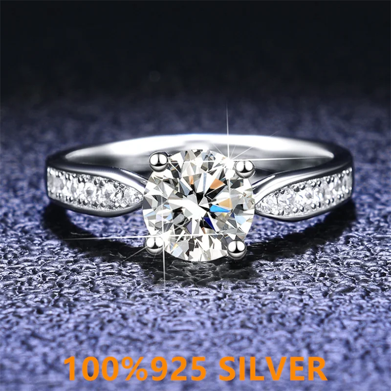 

925 colorfast women's Sterling Silver Ring D-COLOR mosan diamond four claw ring exquisite fashion engagement jewelry