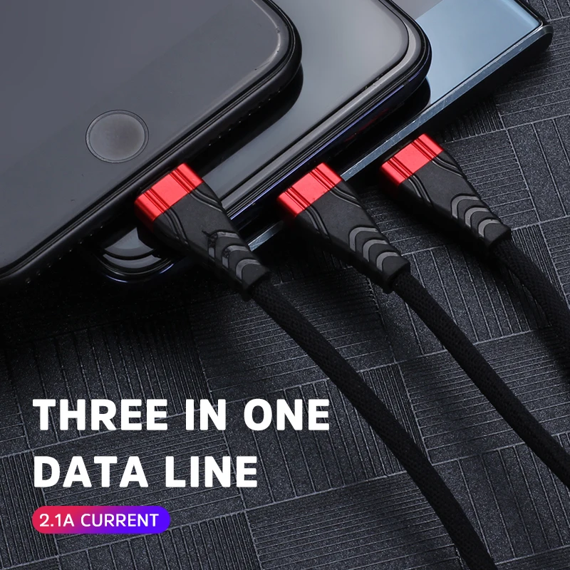 

Kivee 3 in 1 USB Charger Cable Micro USB Type C For iPhone 7 8 X Plus Xiaomi Samsung Android USB Cables Data Cord