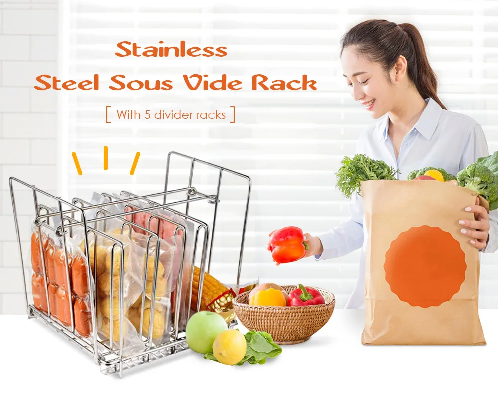 Нержавеющая сталь Sous Vide стойка с 5 делителей стойки кухня хранения держатель Органайзер вакуумный мешок стойки