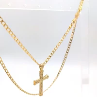 24 k real gold filled cross necklace pendant length chain 60 cm curb chain