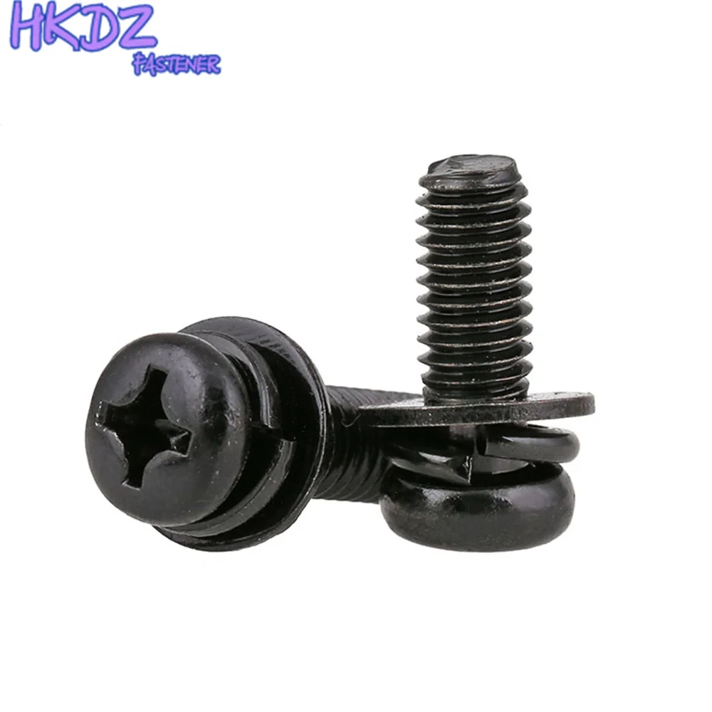 

Черные цинковые комбинированные винты с круглой головкой и крестом, черные комбинированные Винты с цилиндрической головкой И Крестообразн...