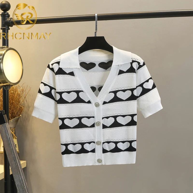 

Женский винтажный трикотажный свитер персикового цвета, однобортный тонкий кардиган с V-образным вырезом и коротким рукавом, новинка на лет...