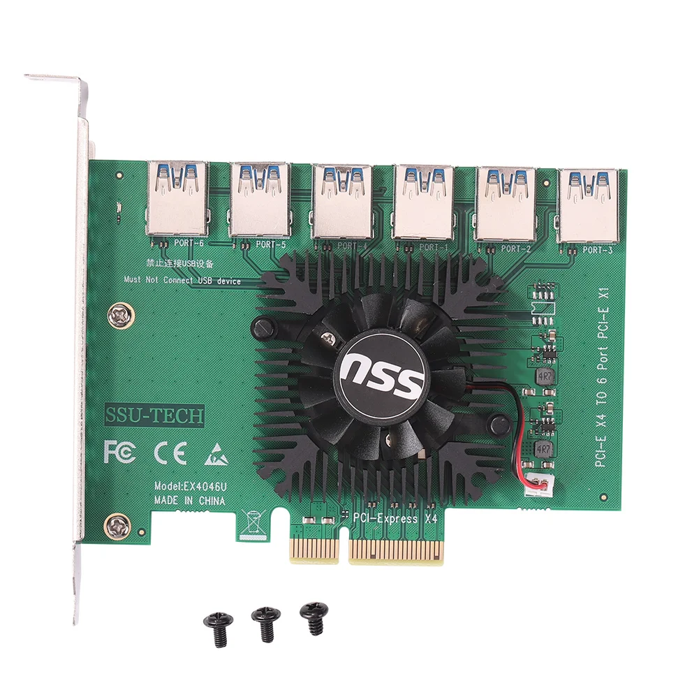 

Плата расширения PCI Express 4X 20 ГБ 1-6 Райзер для майнинга PCI-E USB3.0, плата расширения для настольного компьютера, адаптер, аксессуар