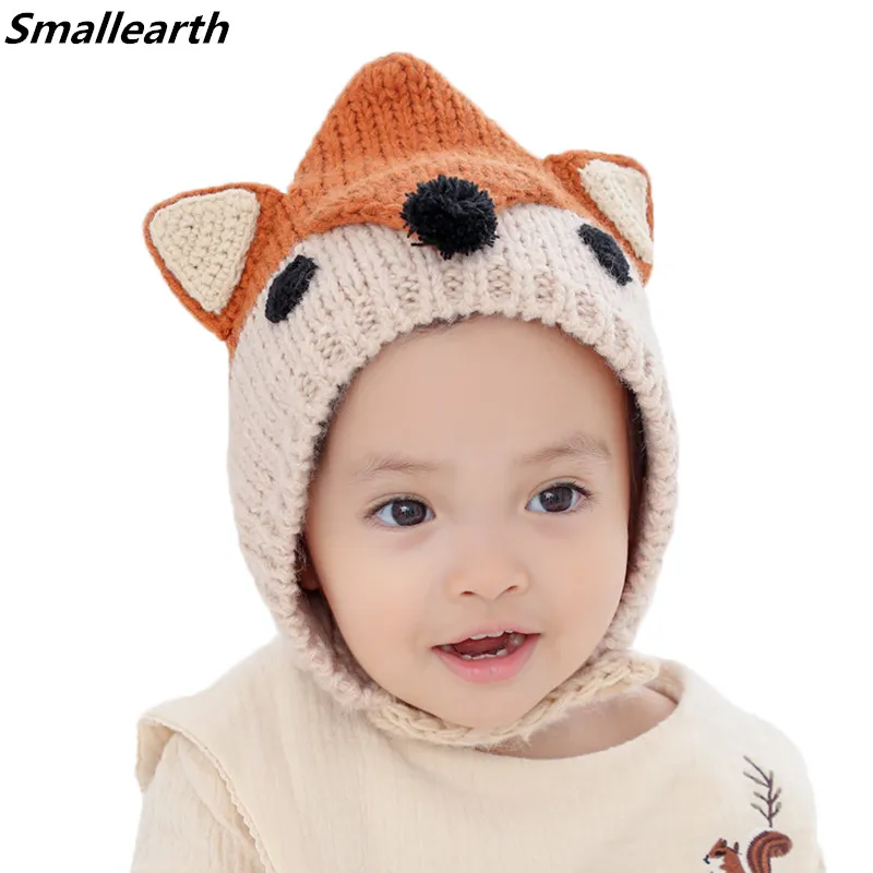 

Модная детская шапка, Мультяшные лисы, вязаные шапки для девочек, Осень-зима, шапка для маленьких мальчиков, теплая детская шапка, вязаные кр...