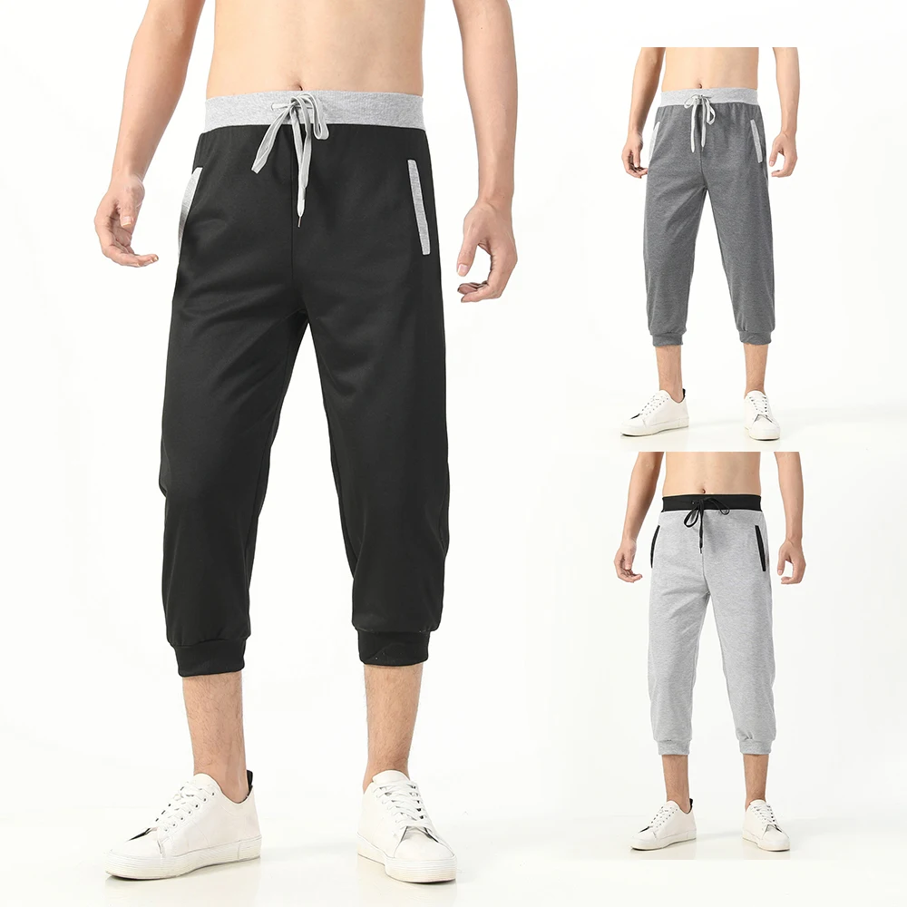 

New Style Hot-Selling Man's Summer Casual Fashion Sweatpants Fitness Splicing collision color straight tube cropped trousers