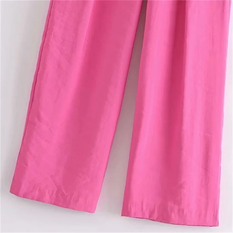 

TRAF Women 2021 Fashion Solid Color Casual Loose Wide Leg Pants Vintage Side Pockets Female Trousers Streetwear