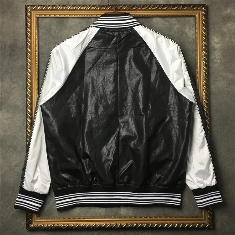 

New luxury Men Rib Sleeve embroidery Pu Leather stars High couple Baseball Coats & Jackets Abstract digital coat Motor #N167