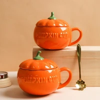 creative ceramic mugs with lid handmade coffee cups pumpkin shaped tea milk breakfast mug oatmeal yogurt cup unique novelty gift