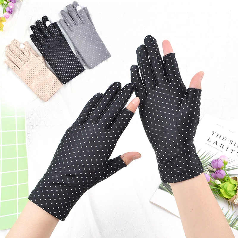 Летние солнцезащитные перчатки дышащие с бантом и принтом противоскользящие