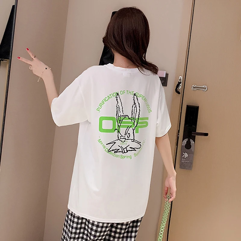 Футболка с принтом кролика для беременных женщин Большие размеры Черно белая