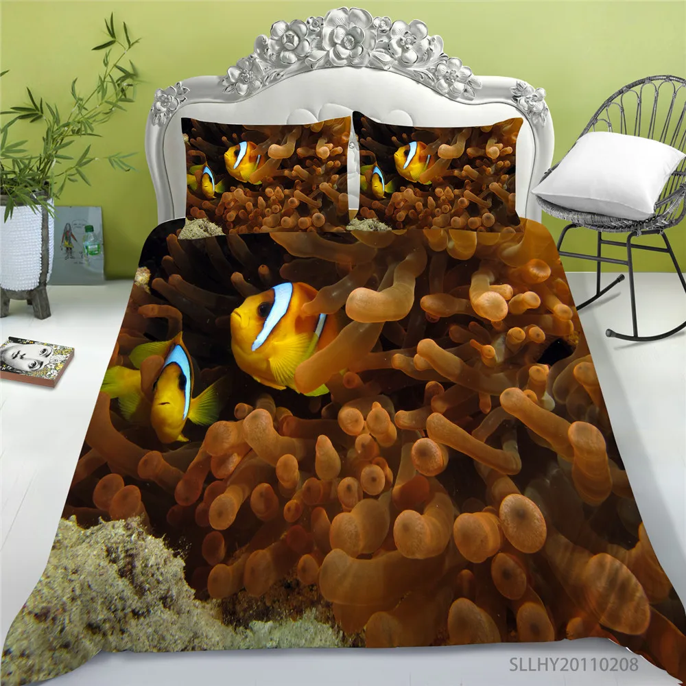 

Tropical Fish Printing Bedding Set King Size Duvet Cover Set 2/3 Pcs Unique Design Bed Set Bedroom Decoration