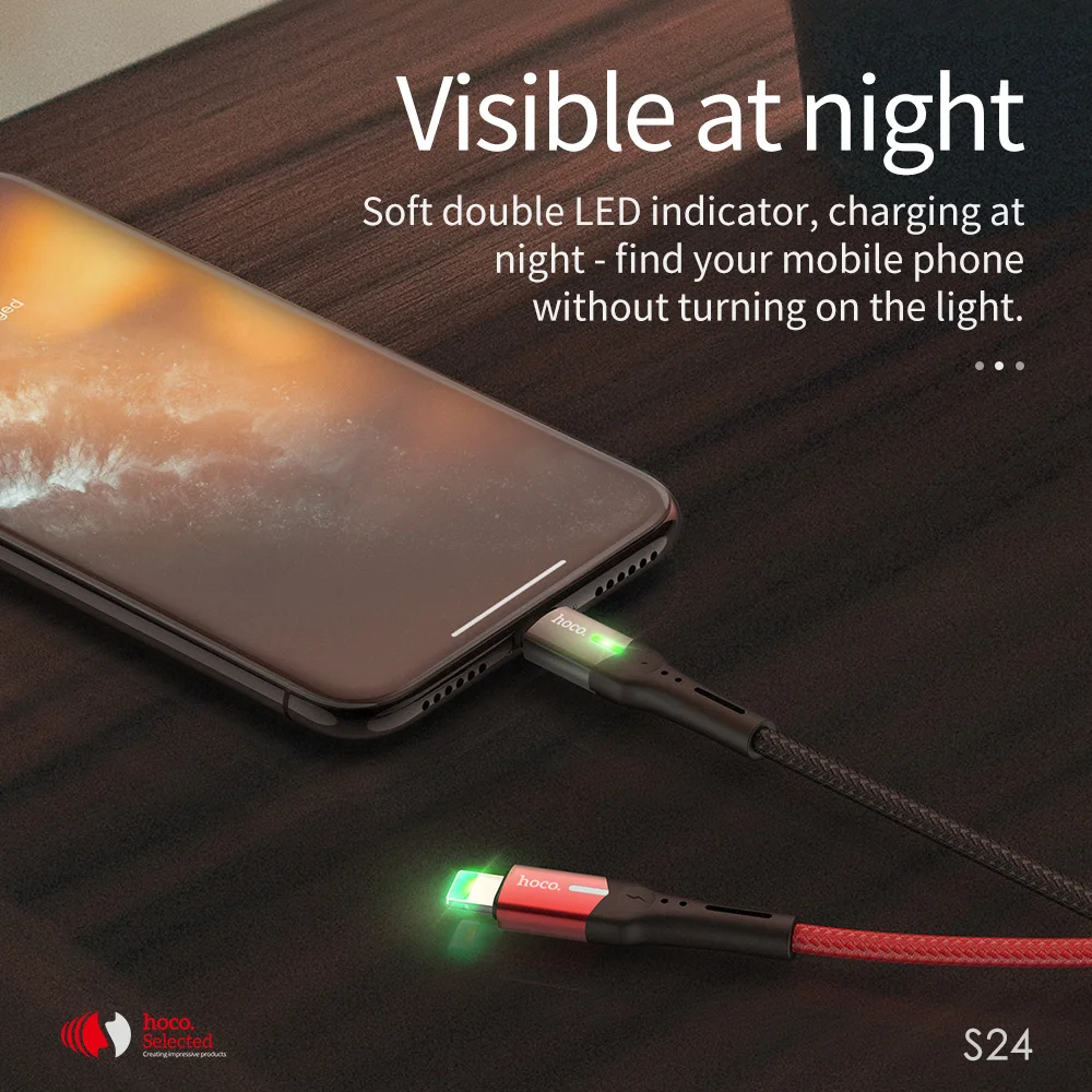 HOCO двойной индикатор зарядки данных USB кабель для Lightning iPhone 11 Pro Max X XS XR 8 7 iPad 2.4A