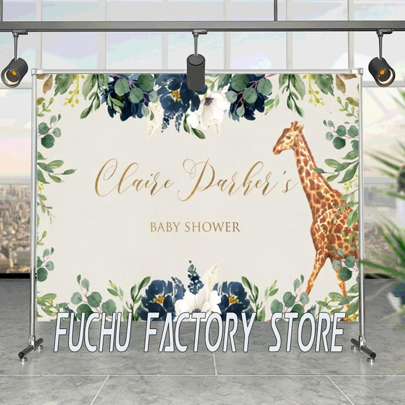 

Cartoon Giraffe Rainforest Flower Wall Background Girl Birthday Party Picture Photography Studio Backdrop Table Room Decoration