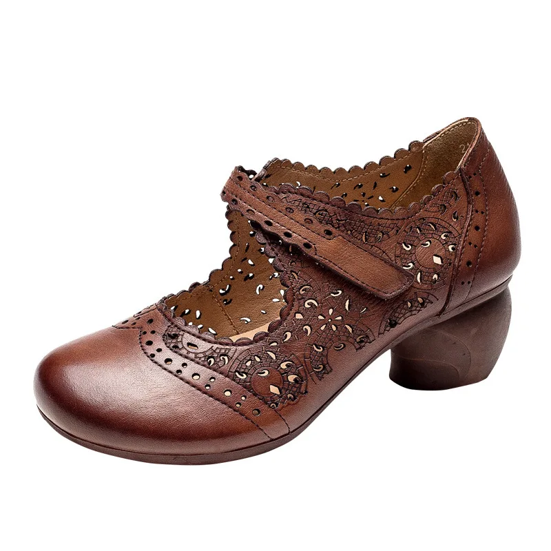 

YourSeason Spring Autumn Vintage Pumps LadiesGenuine Leather Hadnamde Concise Shallow Women Hook Loop Shoes Round Toe