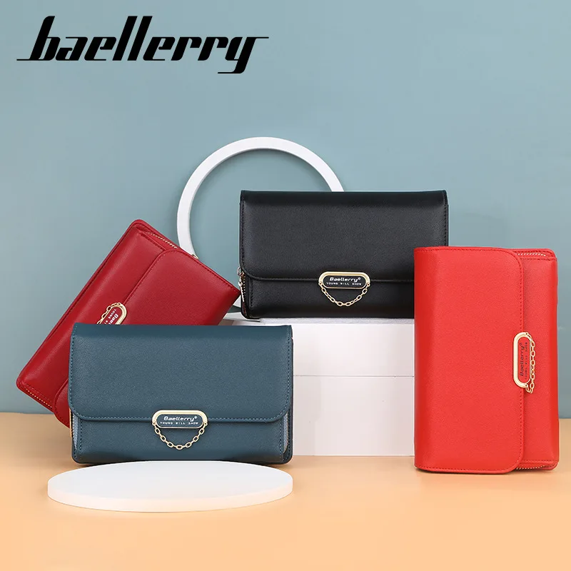 Baellerry Women Messenger Bag Solid Color Zipper Pocket Shoulder Bag Cards Holder Long Wallet Fashion Female Clutch  for Daily