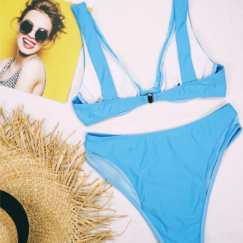 

New Sexy Solid Bikini Padded Swimsuit Swimwear High Waisted Underwire Bikini Women Thong Summer Beachwear Bathing Suit Swim Lady