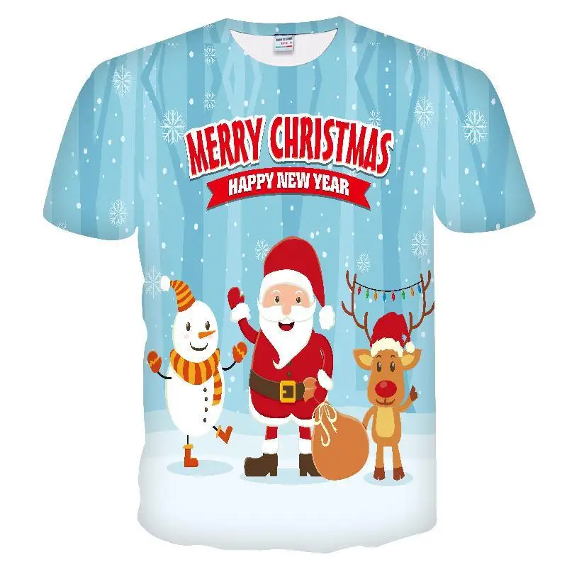 

New Summer Fashion Christmas Hat Kids T shirt, Cute Reindeer Christmas Cat Print Boy Girl Clothes, Fun Casual Trend Kids Tops