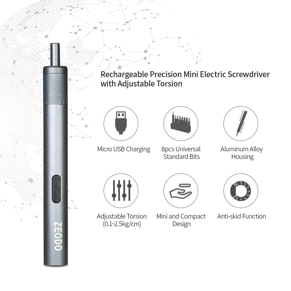 Набор миниатюрных электрических отверток с USB 8 шт. насадок регулируемая