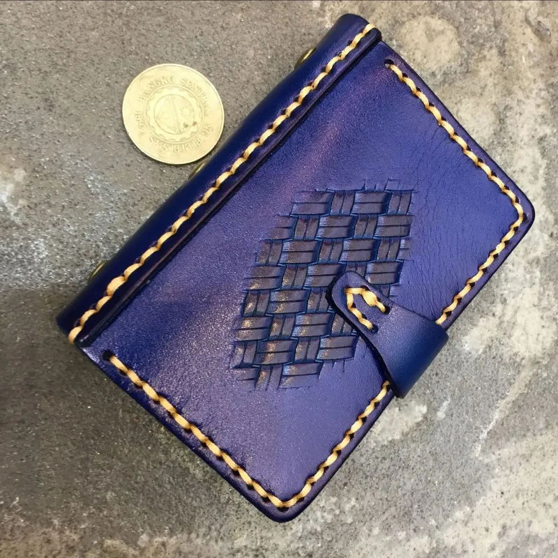 

England Style Women Retro Clutch Purse Knitting Genuine Cow Leather Short Wallet Female Designer Handmade Mini Card Bag Pochette