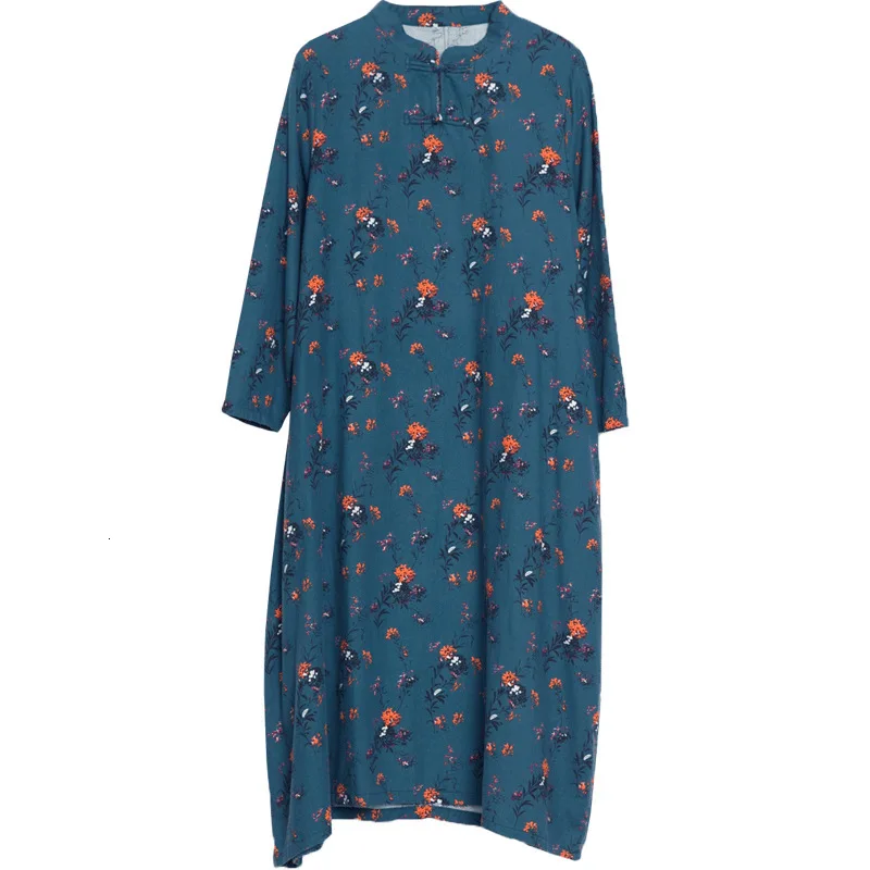 

2019 Autumn women dress Linen Loose Print Vintage Long Sleeve sexy club maxi korean style formal elegant ladies casual clothes