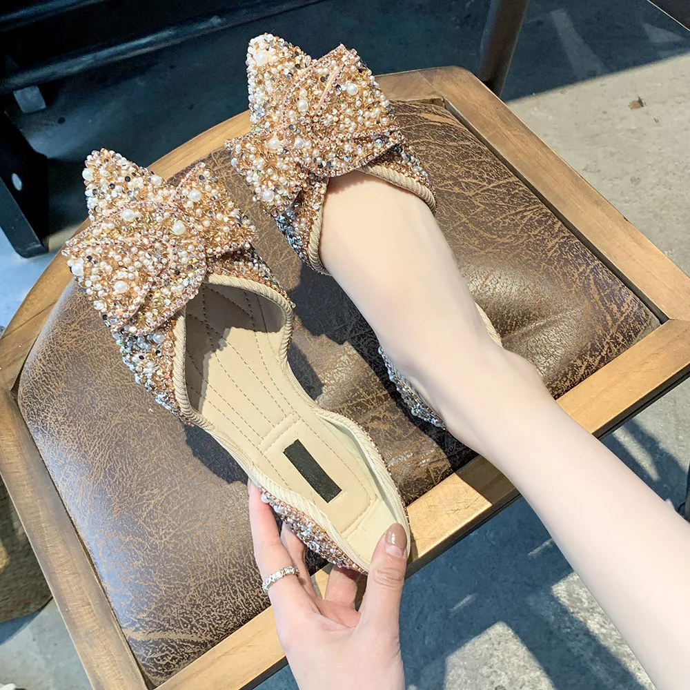 

Bow-Knot Shallow Mouth Shoes Woman Flats Slip-on Casual Female Sneakers All-Match Elegant Pointed Toe Modis Butterfly Dress New