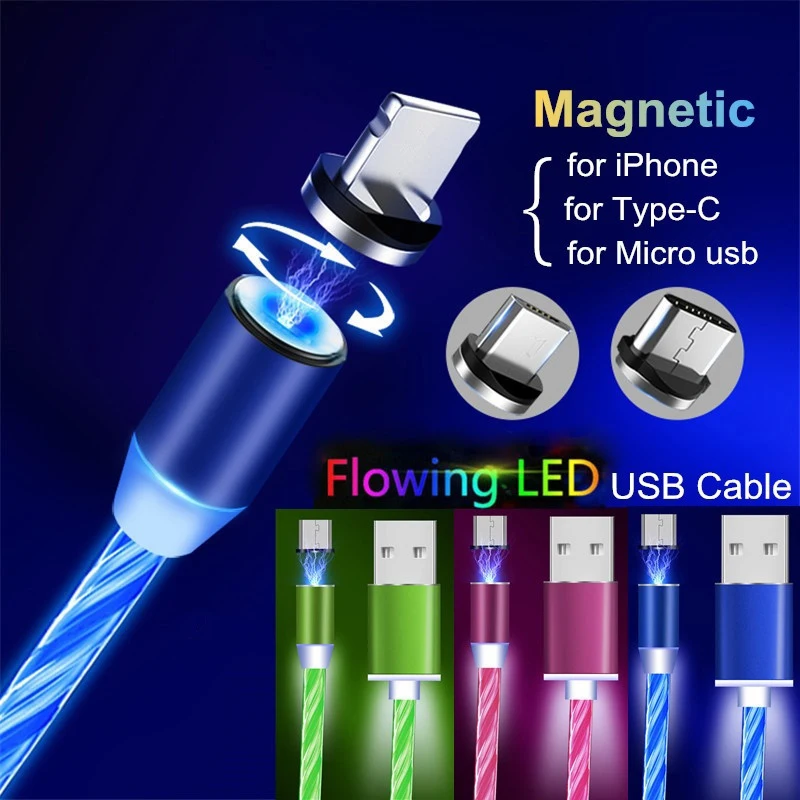 Новейший светящийся зарядный кабель Usb Type C Магнитный Micro Android для Samsung S10 A50 A70 iPhone X