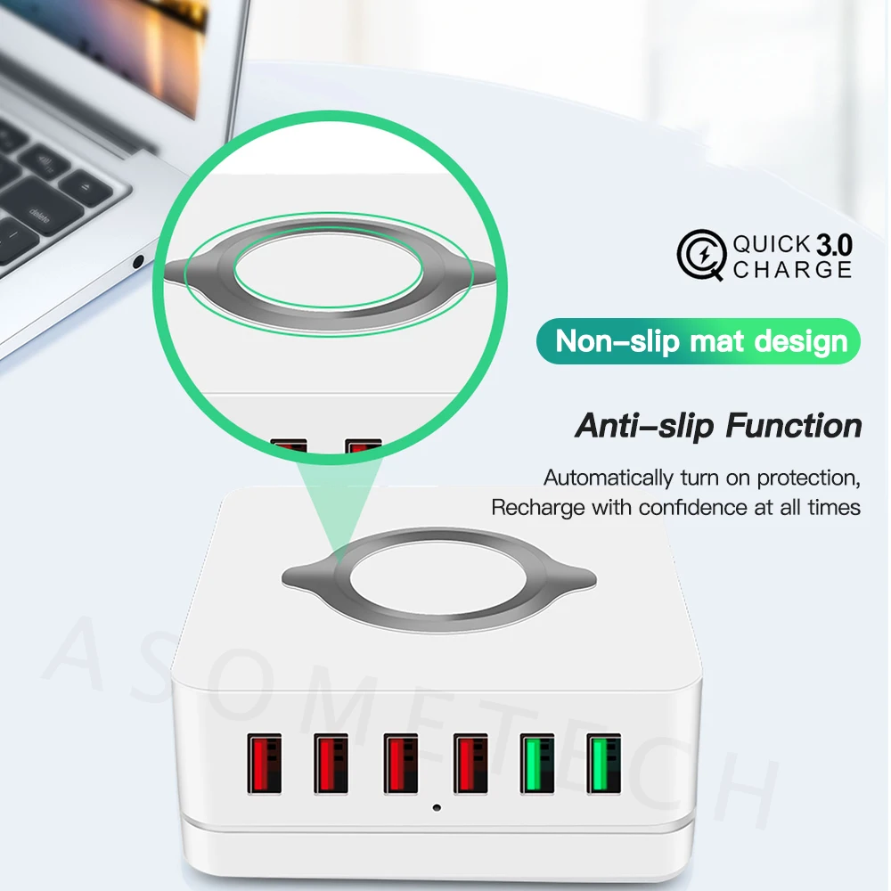 Зарядное устройство с 6 портами USB 72 Вт 10 беспроводной двойной адаптер быстрой